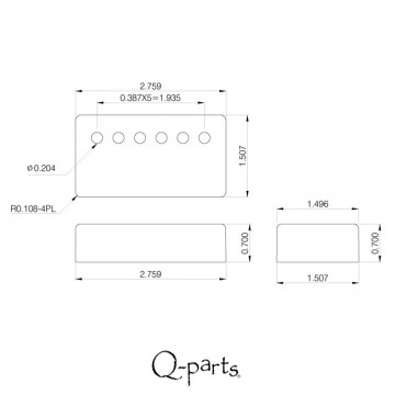 Q-parts Les Paul pickup cover, nickel silver, set of 2